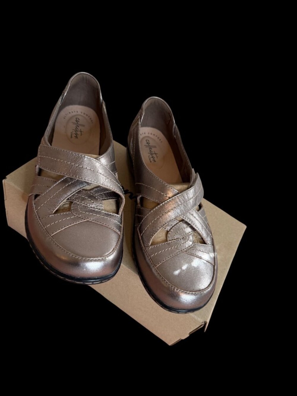 New Clarks Ashland Women Pewter Leather Comfort Shoes Size 8.5W  Mary Jane Box